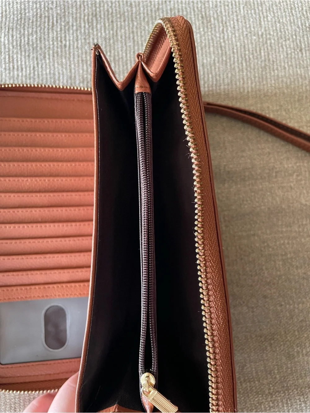 Cognac Faux Leather Zip-Around Continental Wristlet Wallet Fall Style
